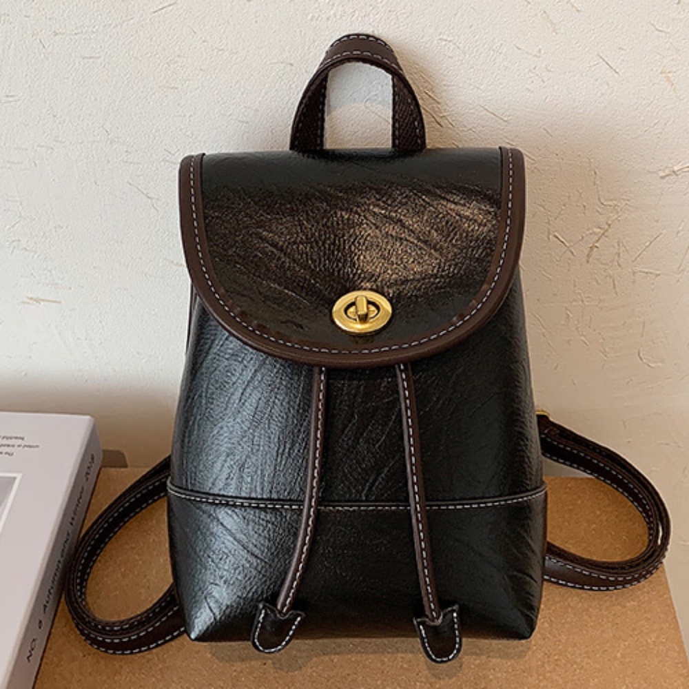 Black Mini Drawstring Backpack Faux Leather Fashion